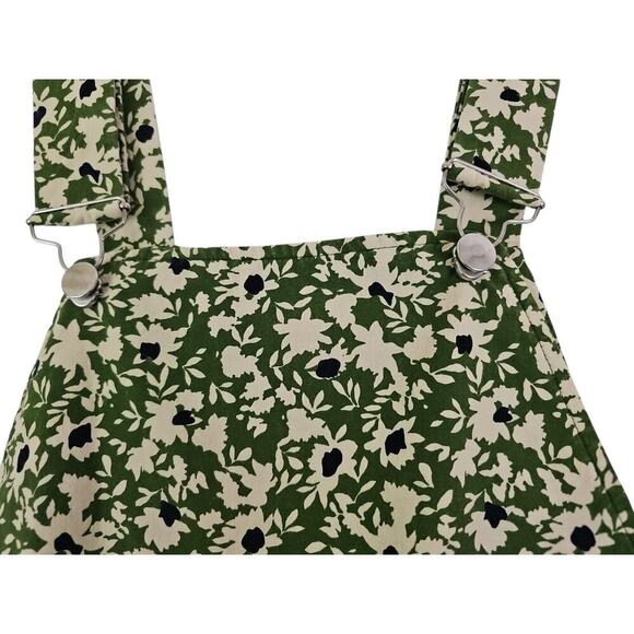 ZARA ~Woman Size S~ Green Floral Print Bib Jumpsuit Romper Cotton. - Picture 10 of 13